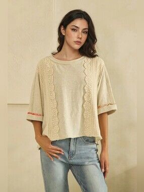 #1613 Oli & Hali Oatmeal Meadow Lace Boho Top